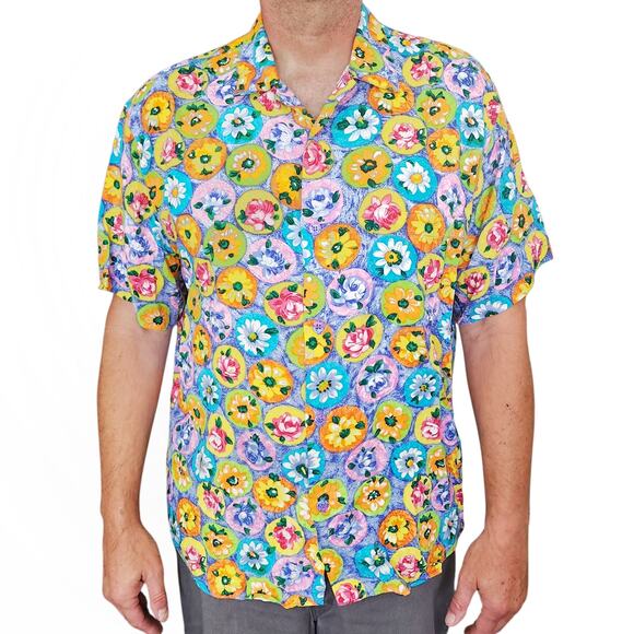 Jams World Other - vintage JAMS WORLD tropical floral print button down classic Hawaiian shirt Sz L